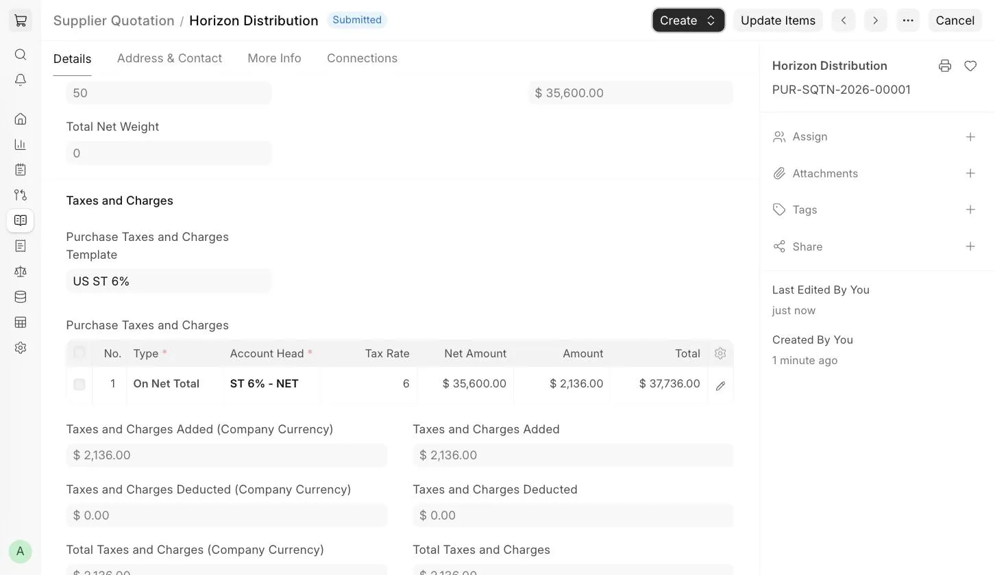 Supplier Quotation Taxes and Charges