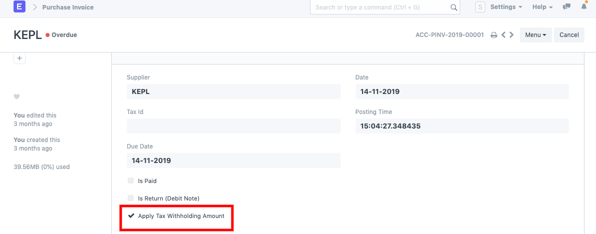 ภาพประกอบ TDS Setup for India จาก ERPNext