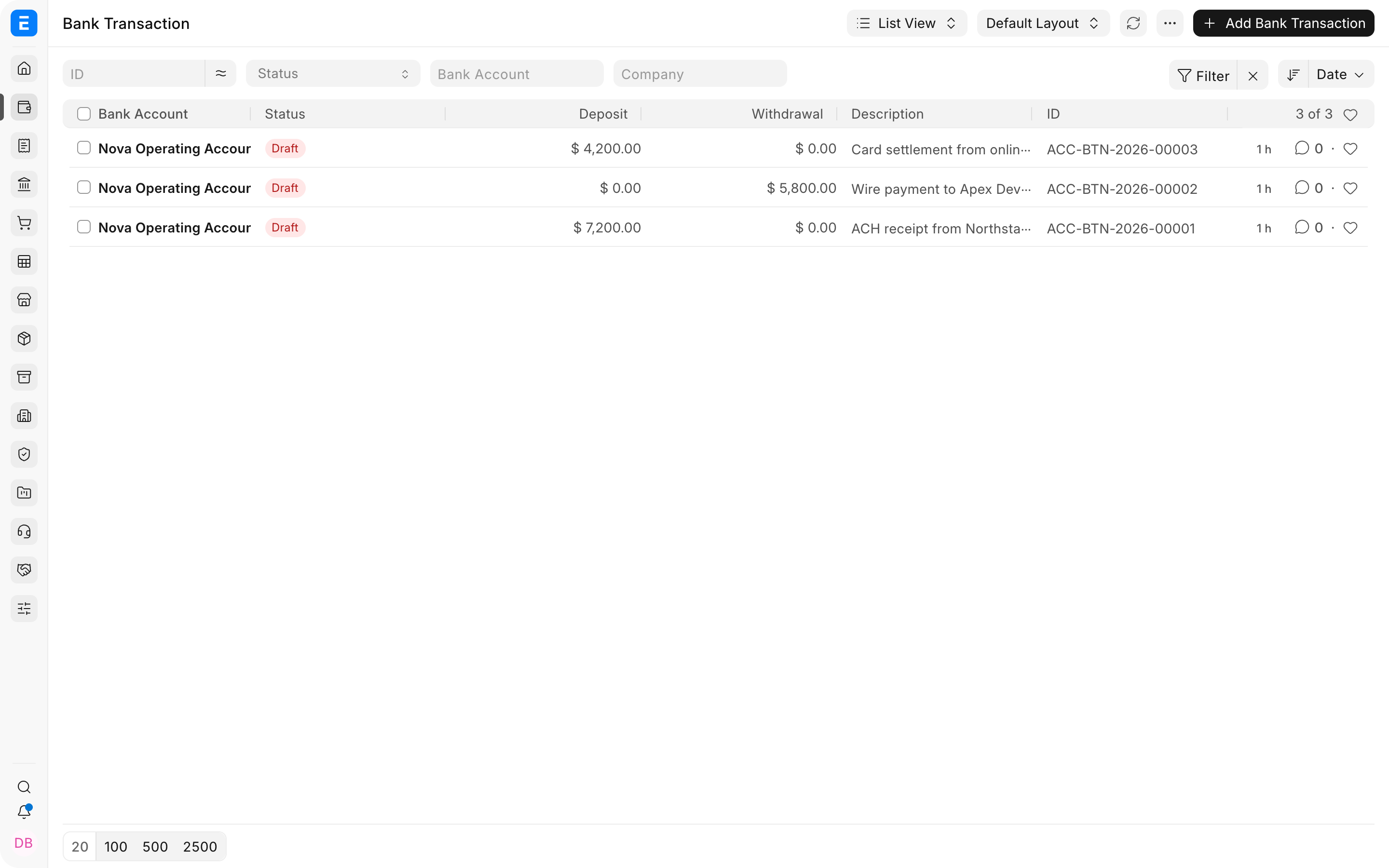 Bank Reconciliation details