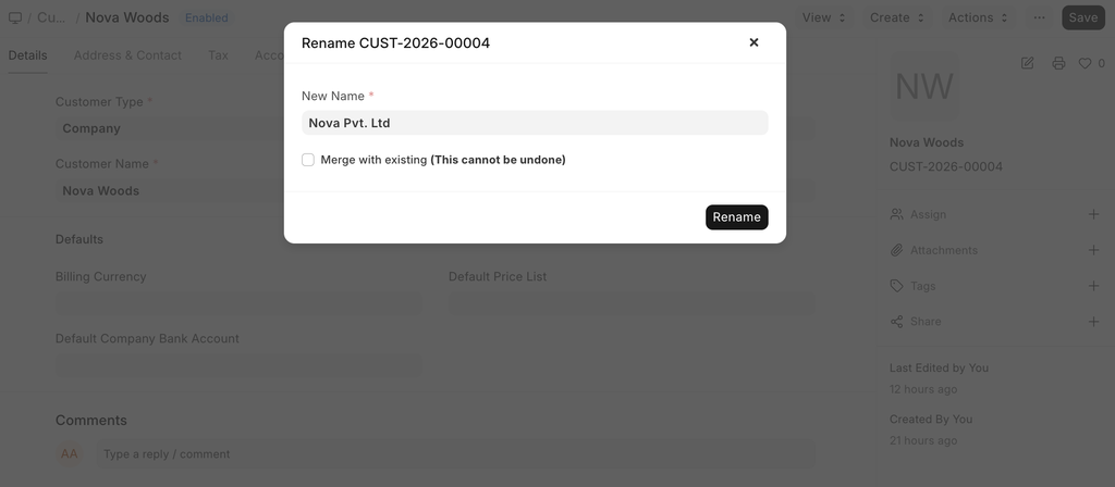 ภาพประกอบ Bulk Rename จาก ERPNext