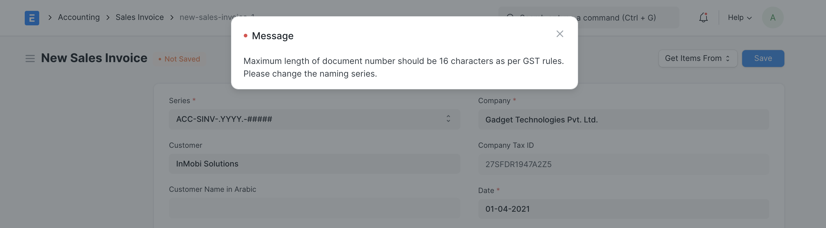 ภาพประกอบ Naming Series as Per GST Rules จาก ERPNext