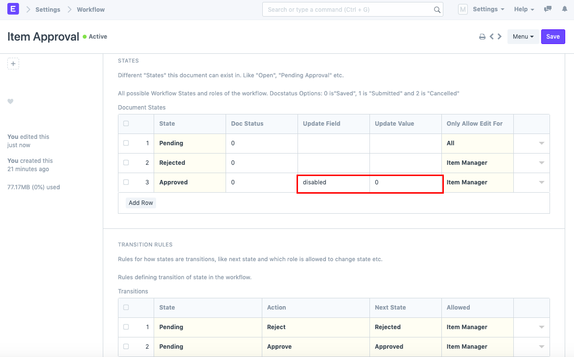 ภาพประกอบ Setting Workflows on Masters จาก ERPNext