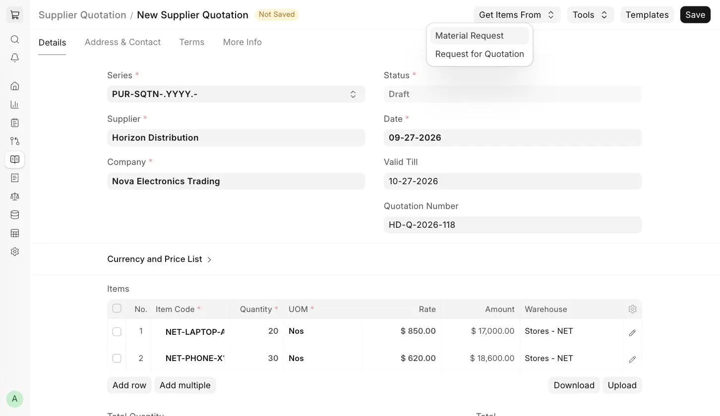 Get Items From in Supplier Quotation