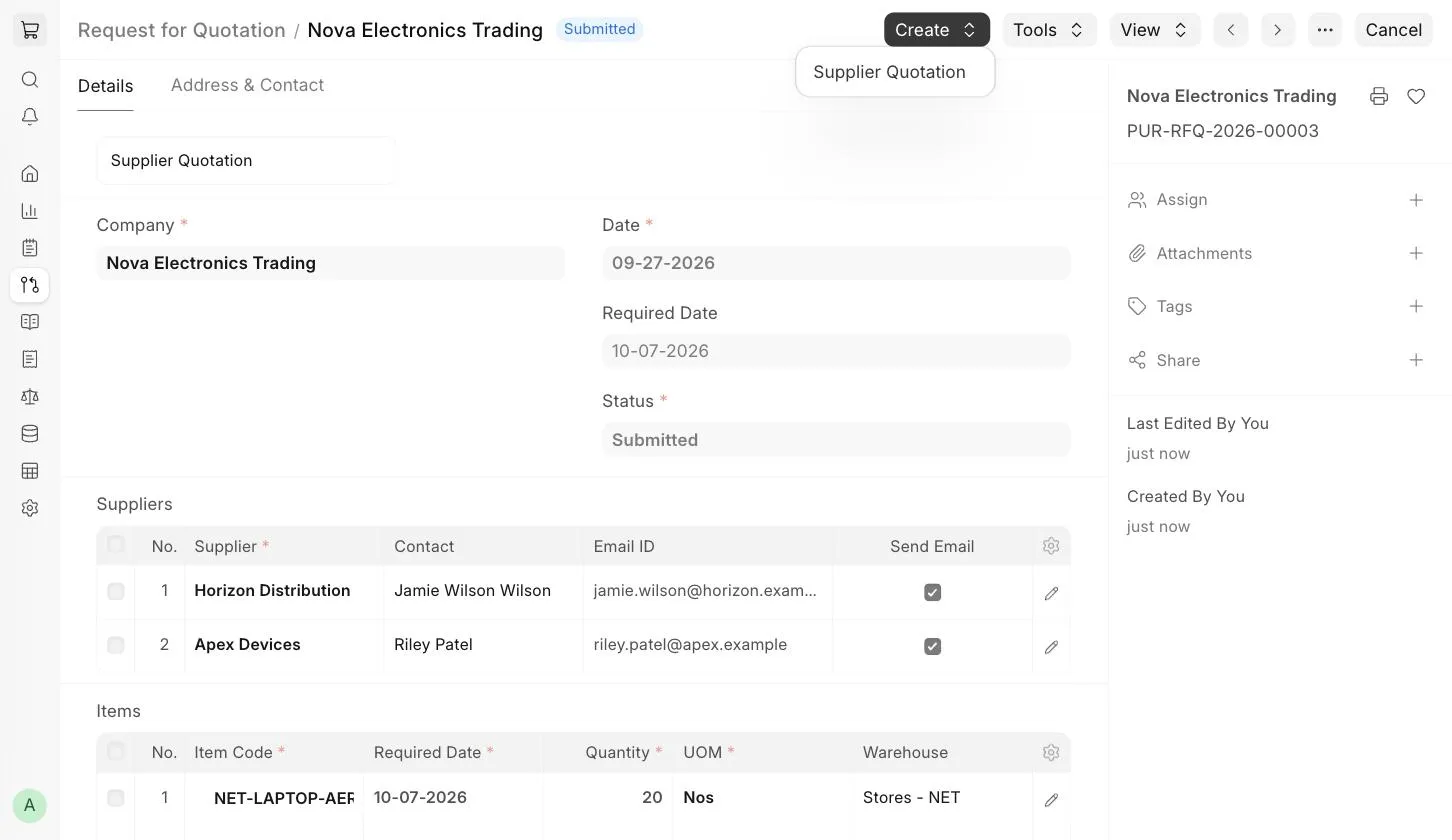 Create Supplier Quotation