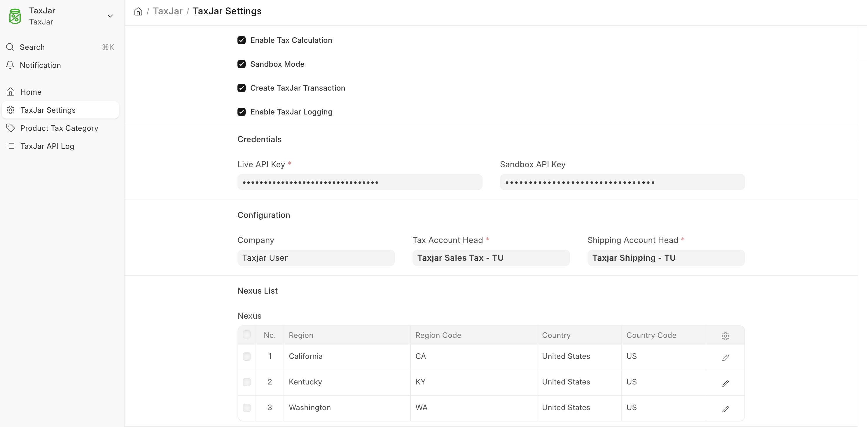ภาพประกอบ Taxjar Integration จาก ERPNext