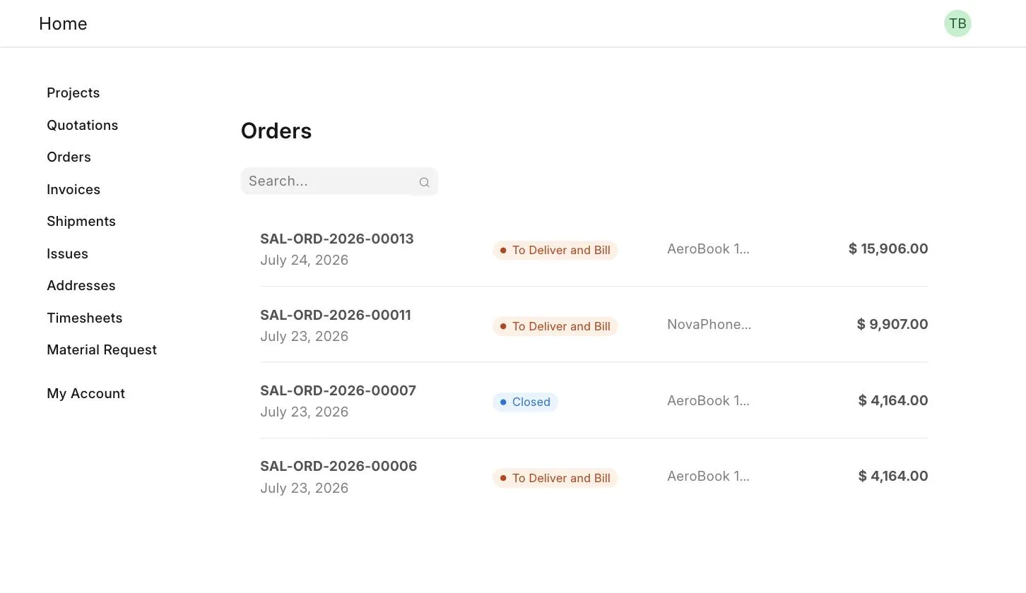 Orders on the Customer Portal