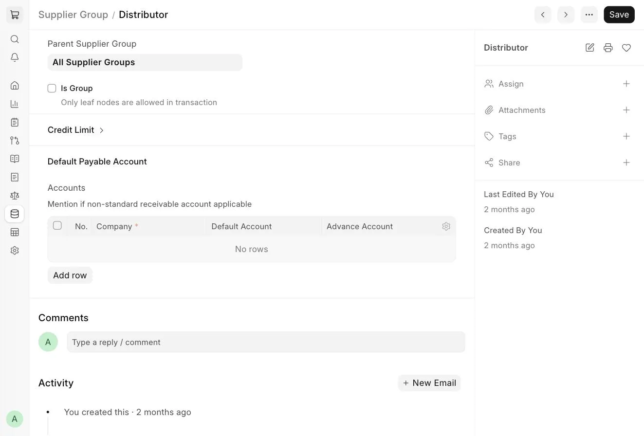 Supplier Group form
