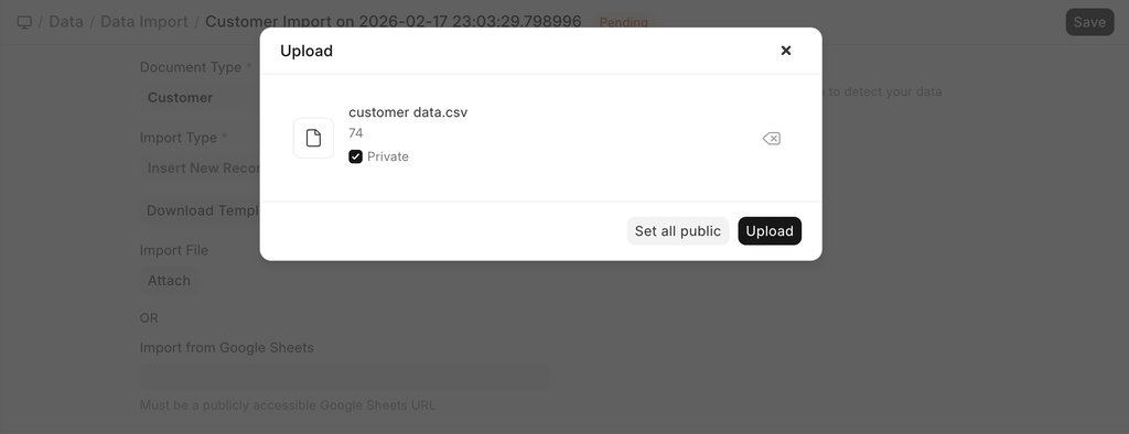 ภาพประกอบ Data Import จาก ERPNext