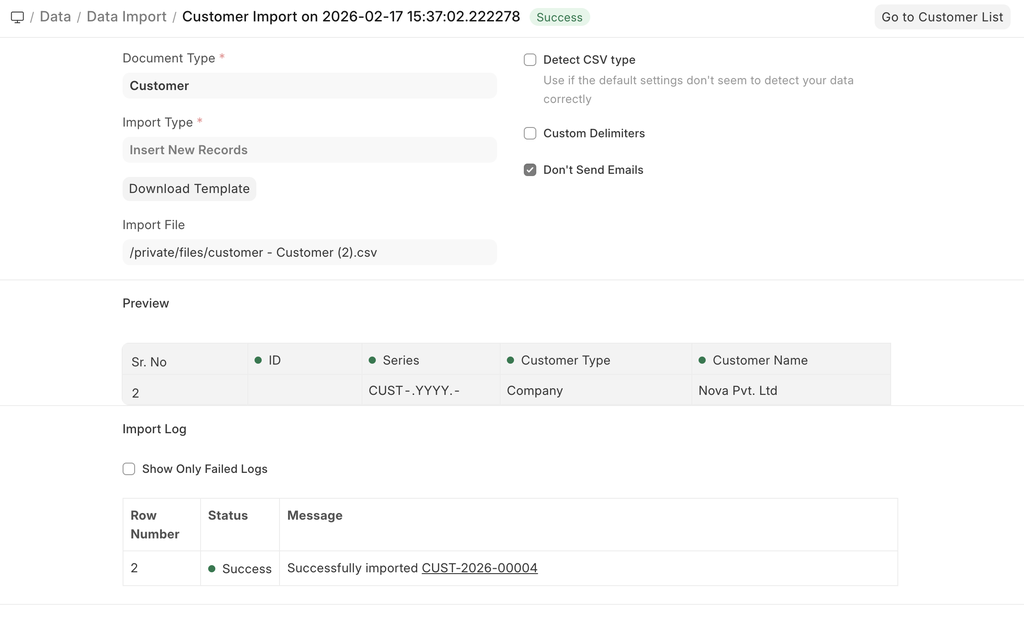 ภาพประกอบ Data Import จาก ERPNext