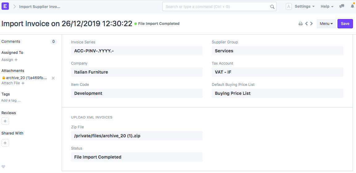 ภาพประกอบ Importing e-Invoice from Supplier จาก ERPNext