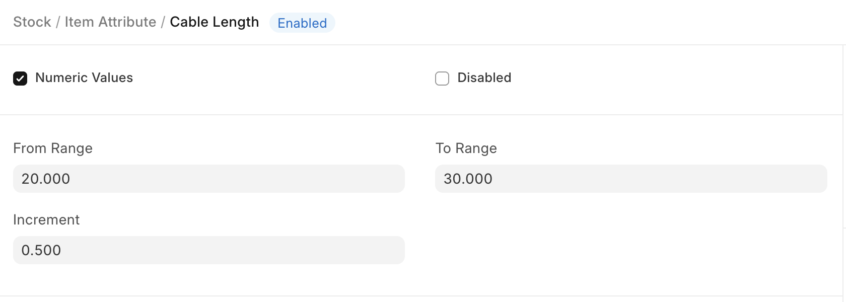 ภาพประกอบ Item Attribute จาก ERPNext
