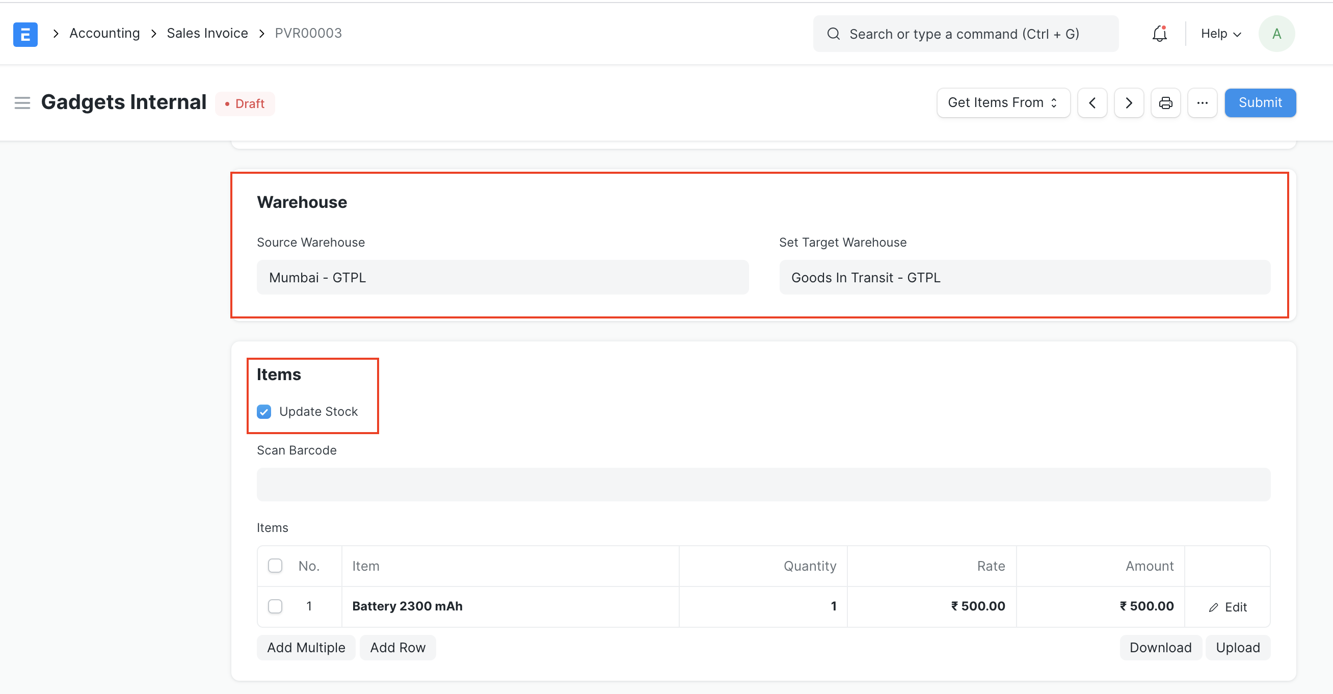 ภาพประกอบ Stock Transfer with GST จาก ERPNext