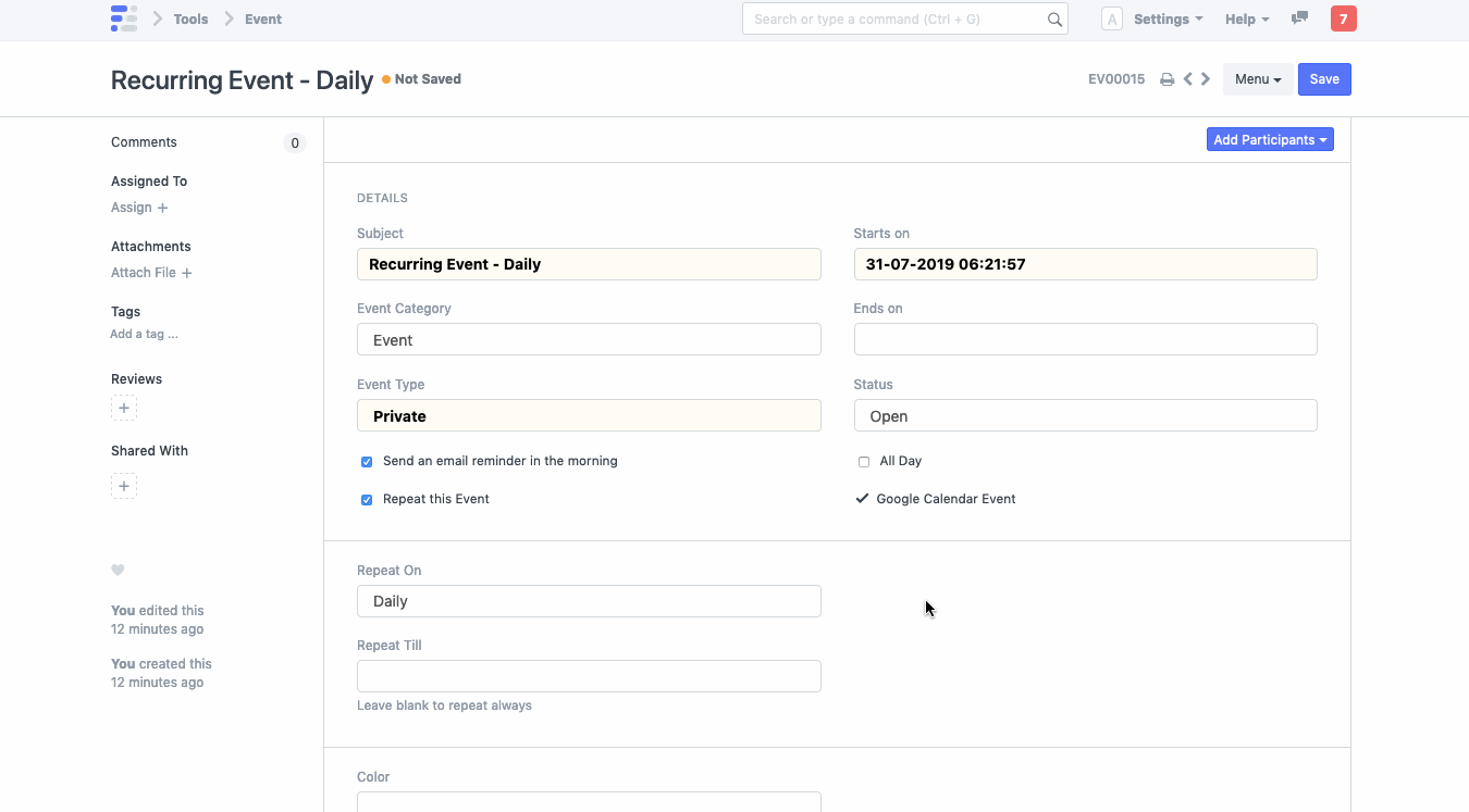 ภาพประกอบ Google Calendar Integration จาก ERPNext