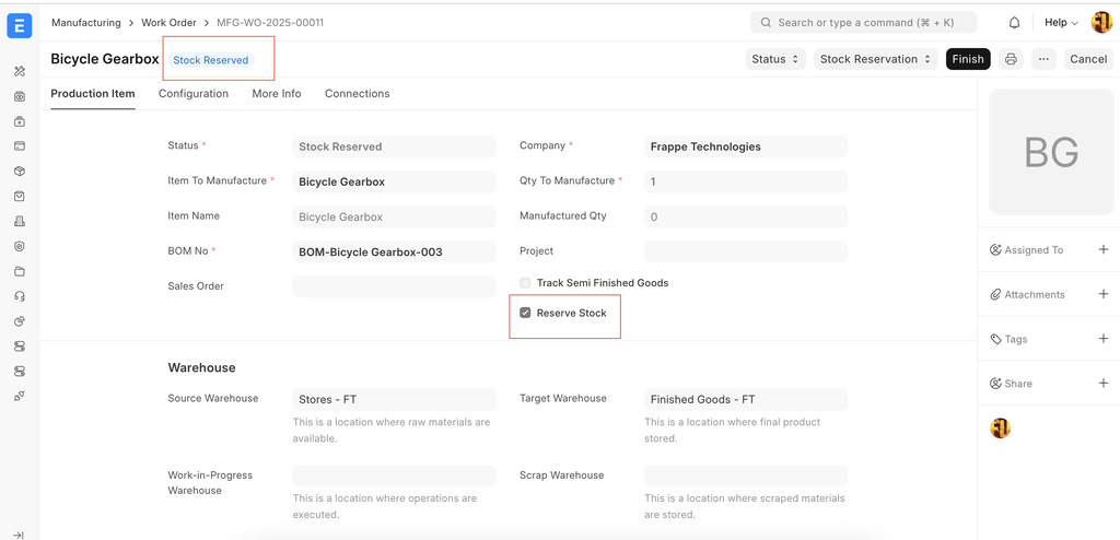 ภาพประกอบ Stock Reservation for Work Order จาก ERPNext