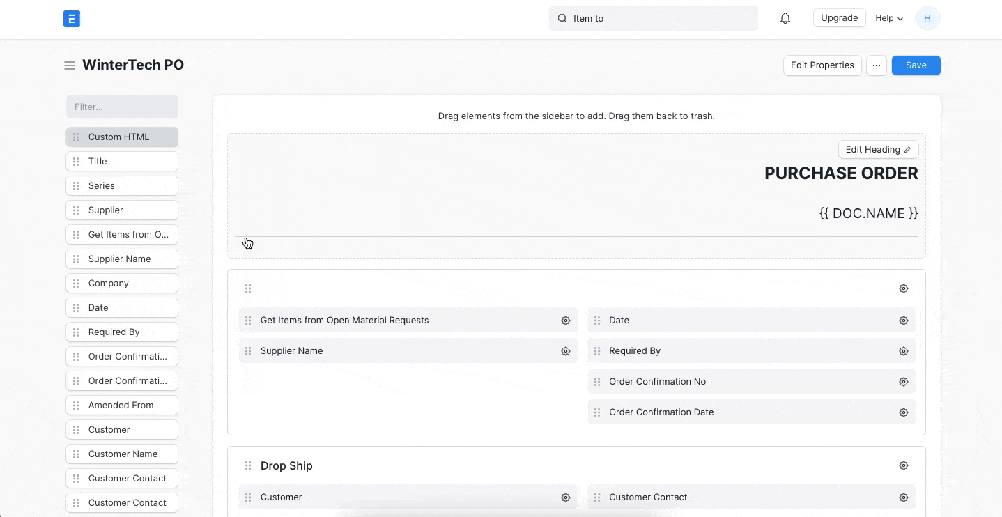 ภาพประกอบ Add/Remove Fields from Print Format จาก ERPNext