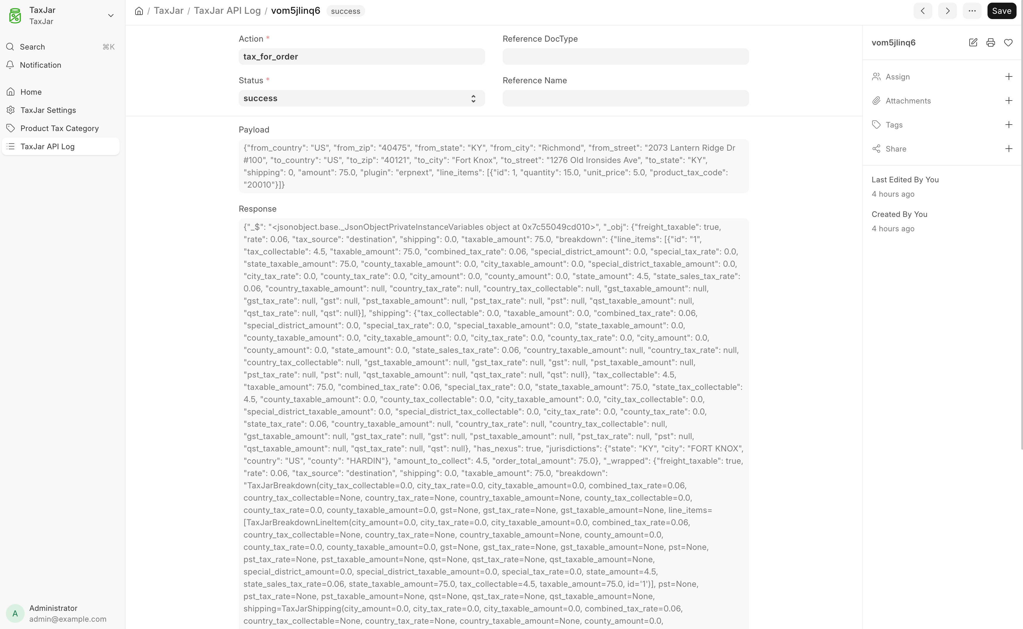 ภาพประกอบ Taxjar Integration จาก ERPNext
