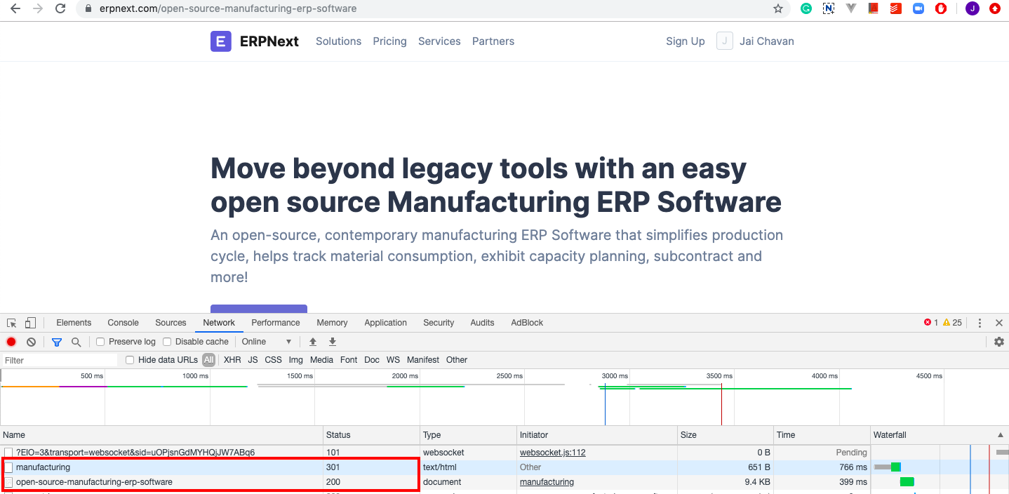 ภาพประกอบ 2 Step 301 Redirect in your ERPNext Website จาก ERPNext