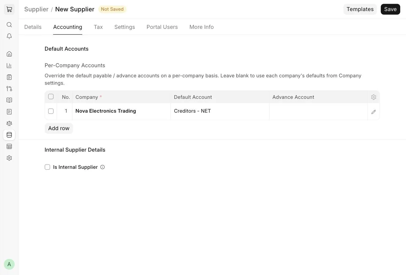Supplier Accounting tab