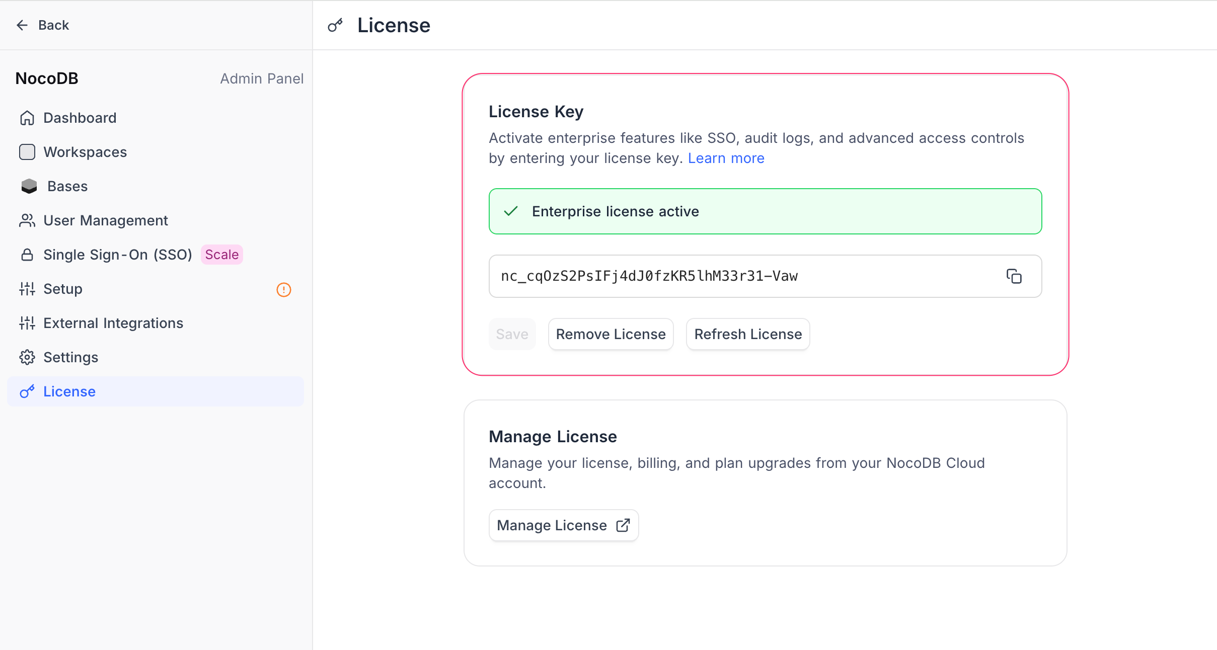 License page — active
