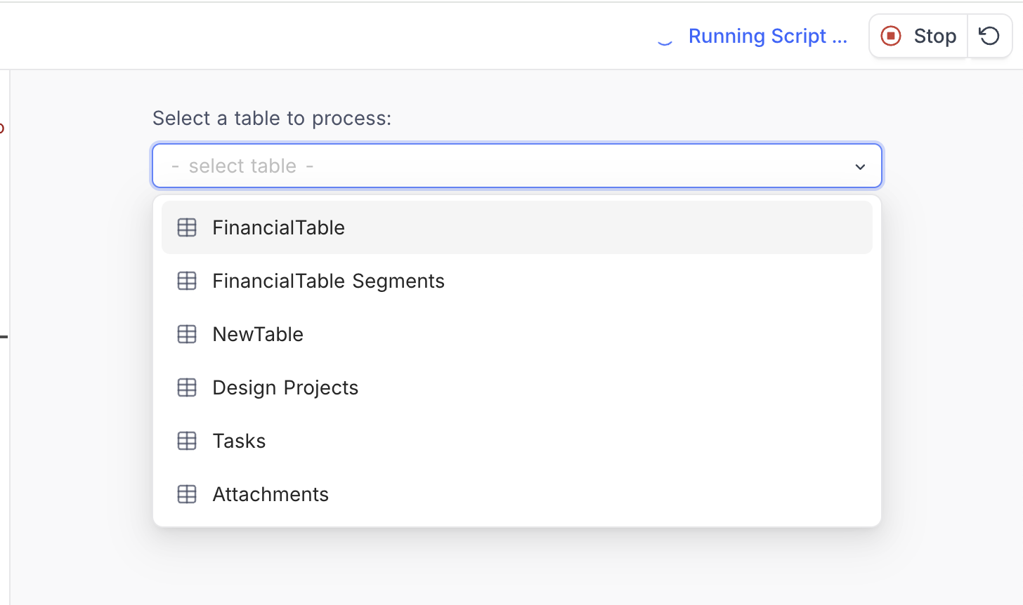 Table Input Example