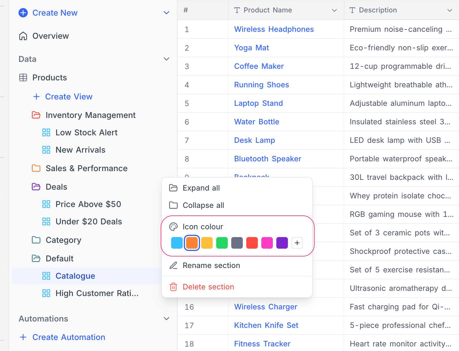 Change view folder colour