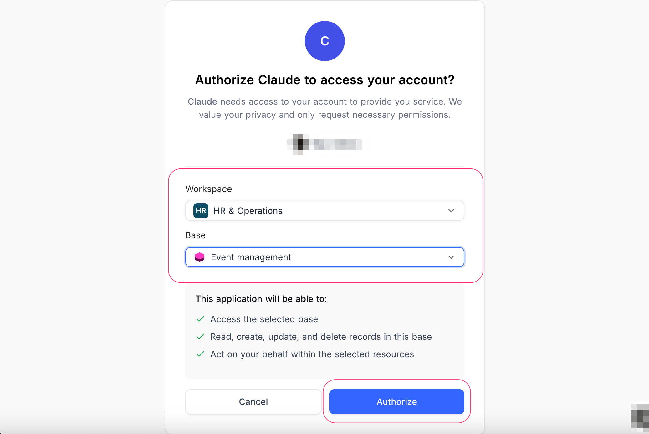The NocoDB authorization screen