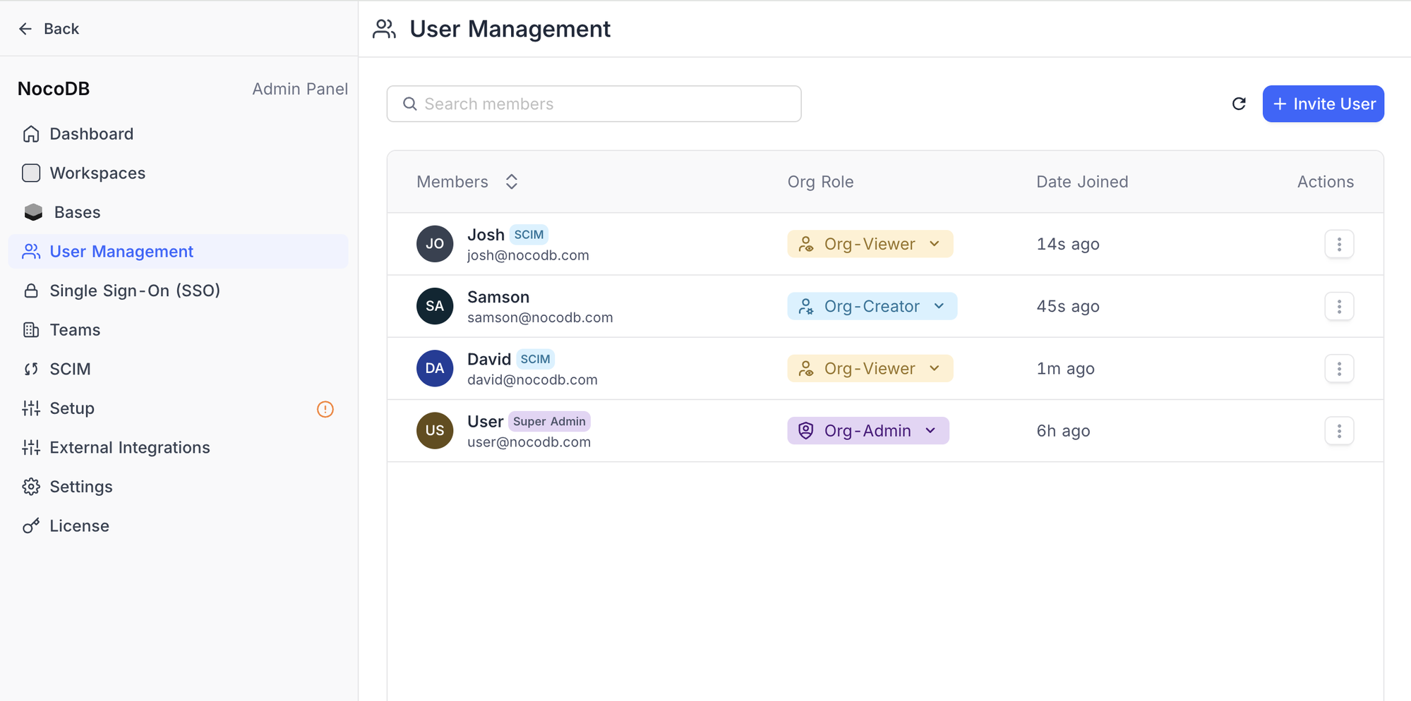 SCIM managed users in members list