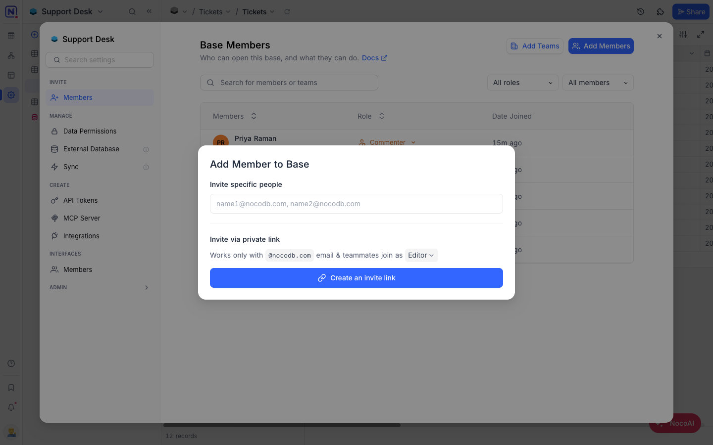 The Add Member to Base dialog