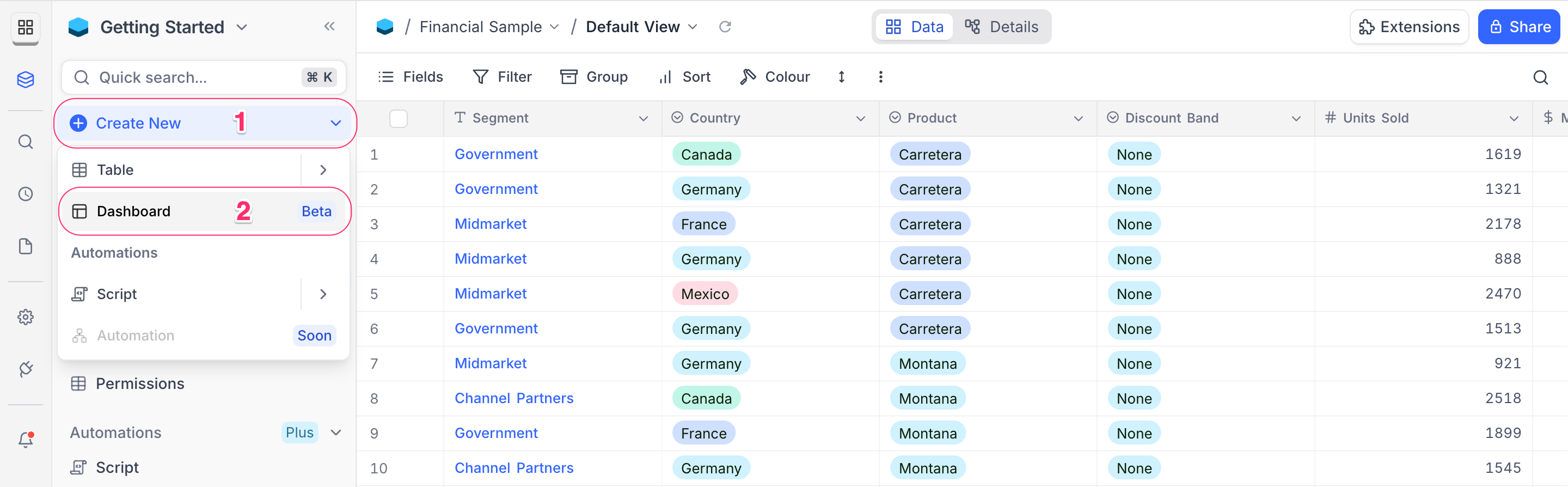 Create a new dashboard