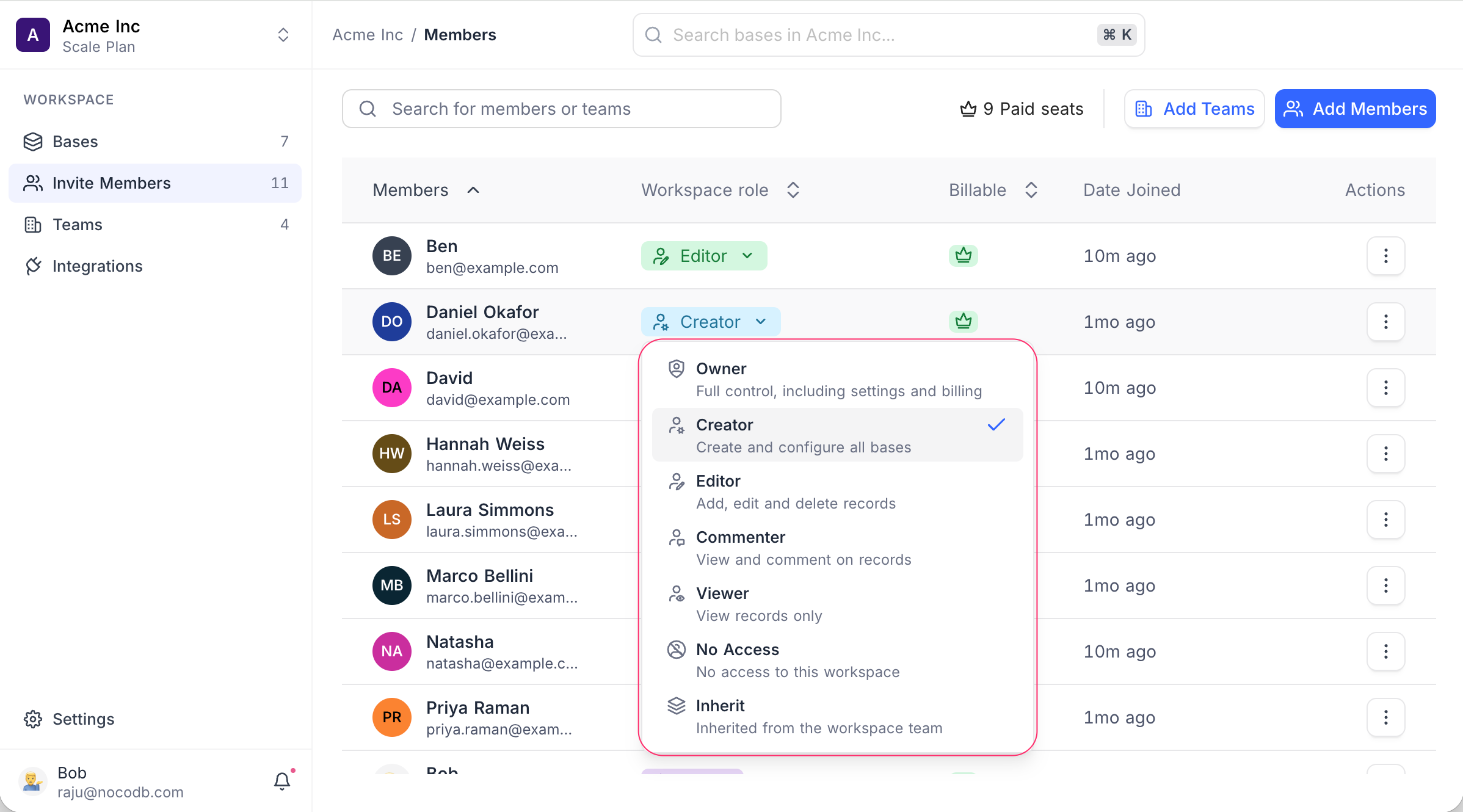 Changing a member's workspace role