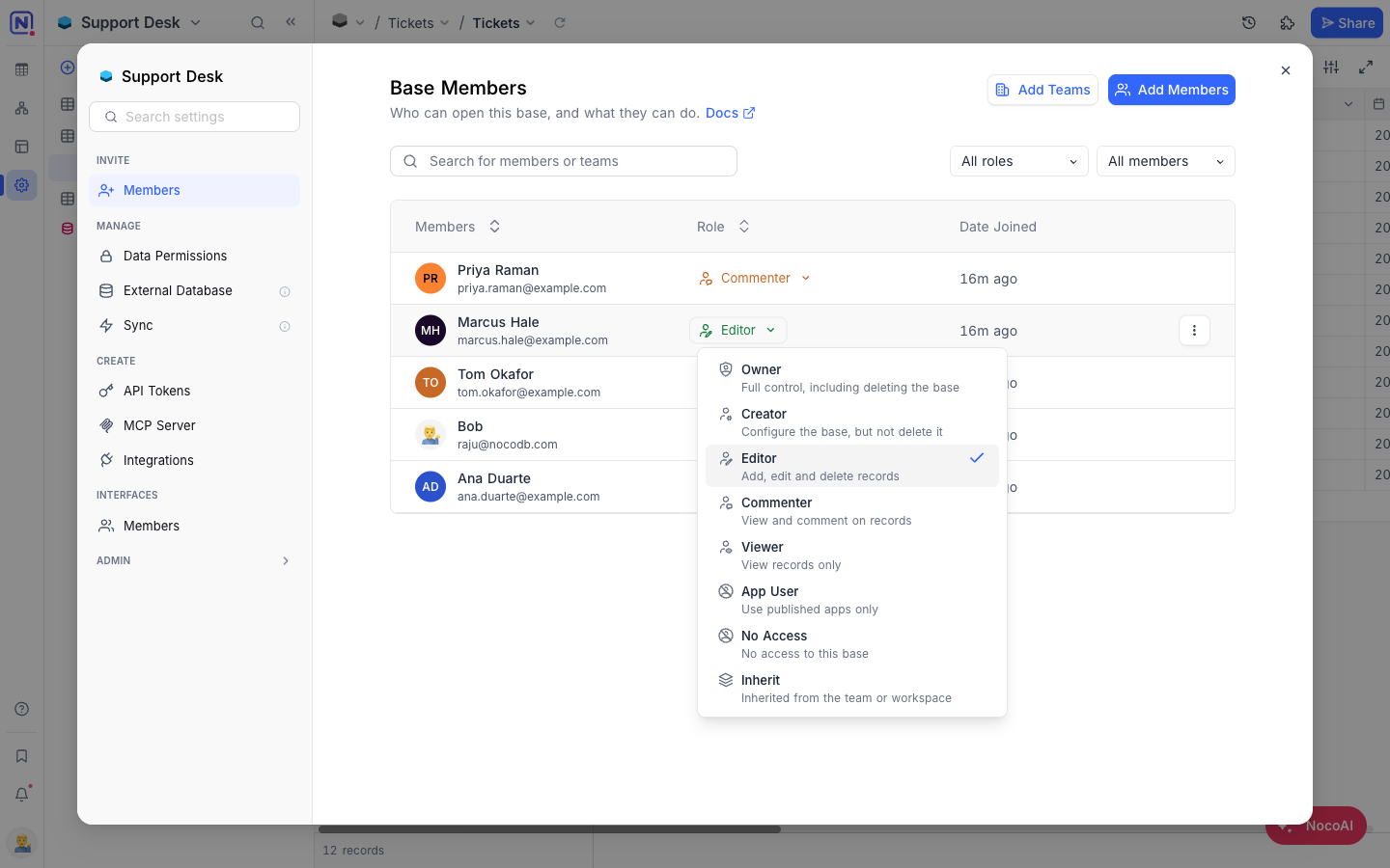 Changing a member's base role