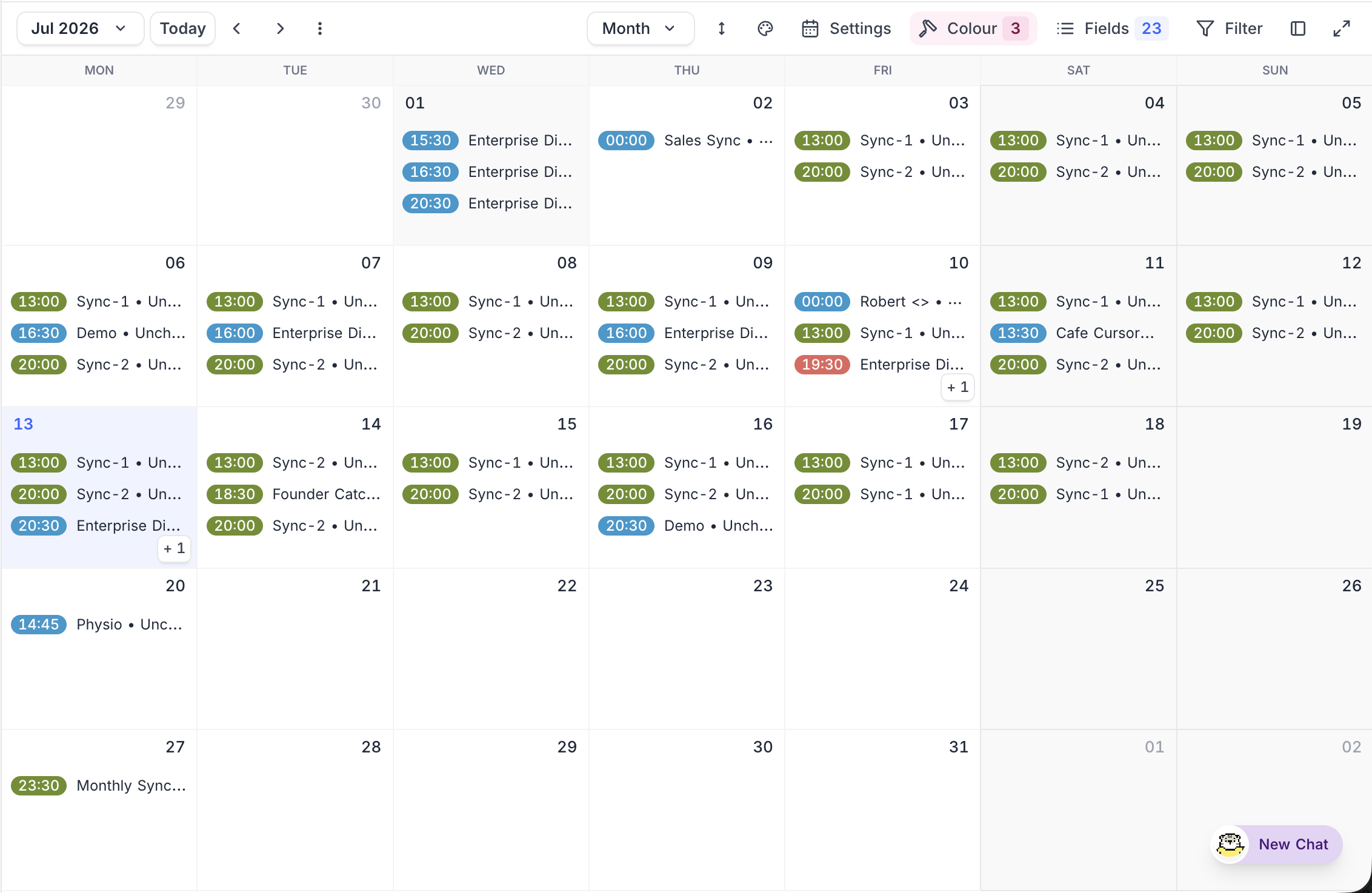Calendar view of synced events