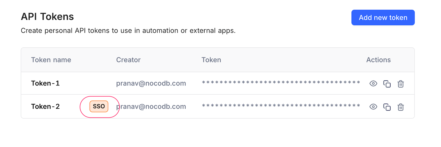 API Token SSO Badge