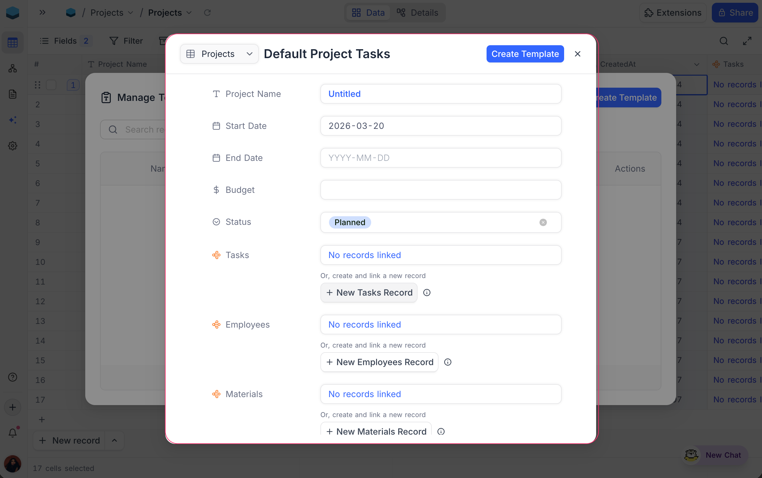 Create template form