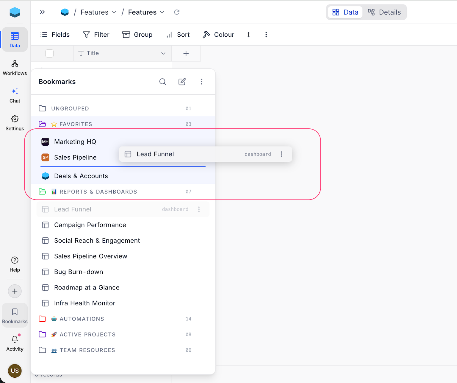 Drag a bookmark between folders