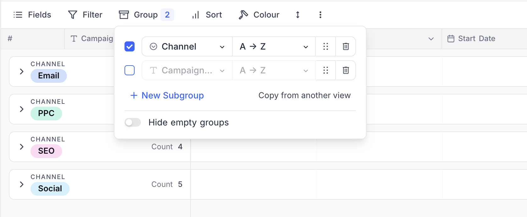 Group By toggle