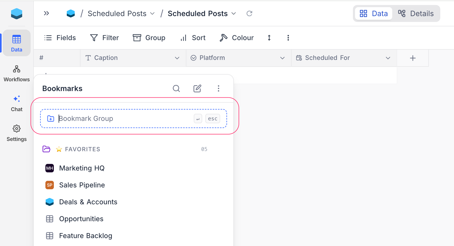 Type the folder name inline