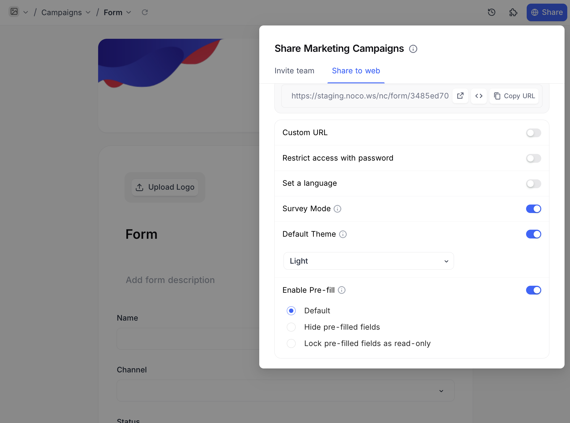 form view options