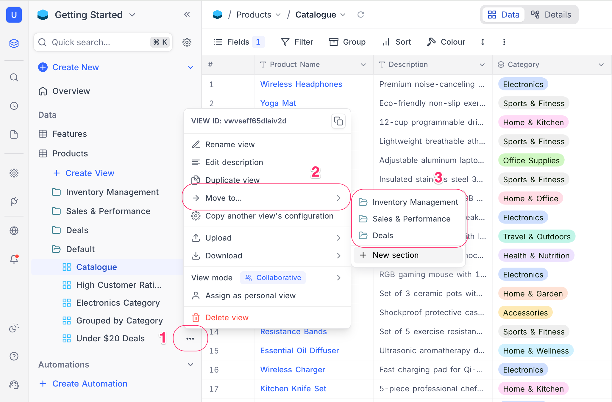 Move view to folder