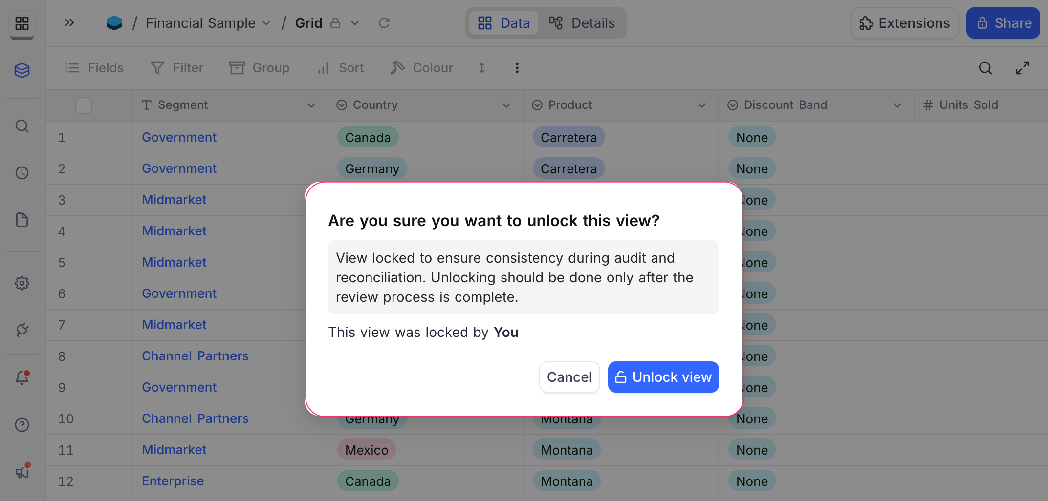Unlock view message