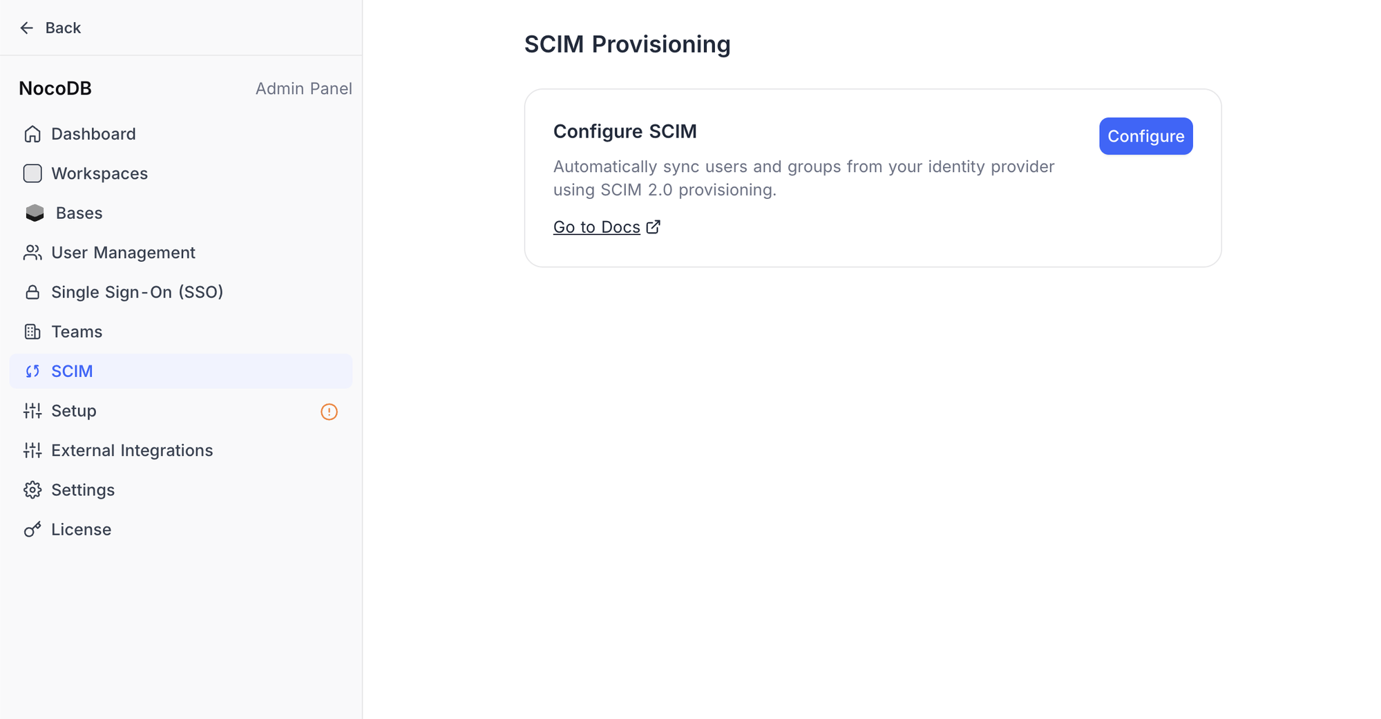 Navigate to SCIM settings