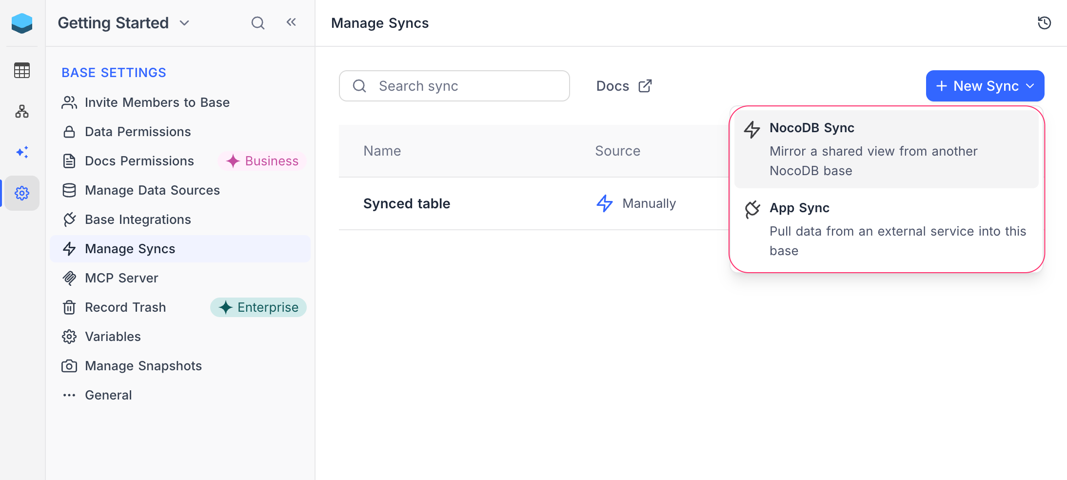 Create sync entry point from base settings