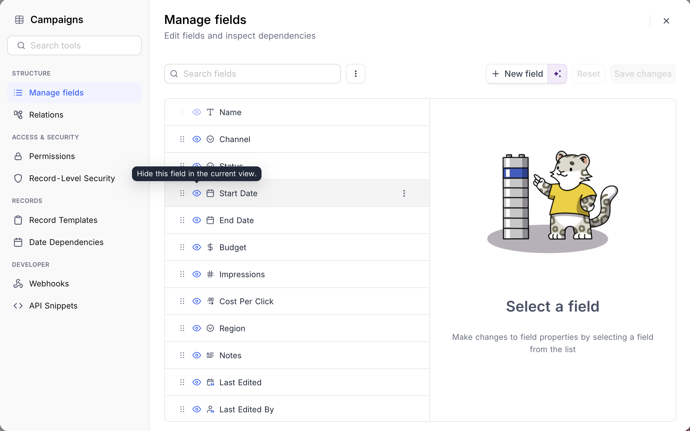 Hiding a field in the multi-field editor