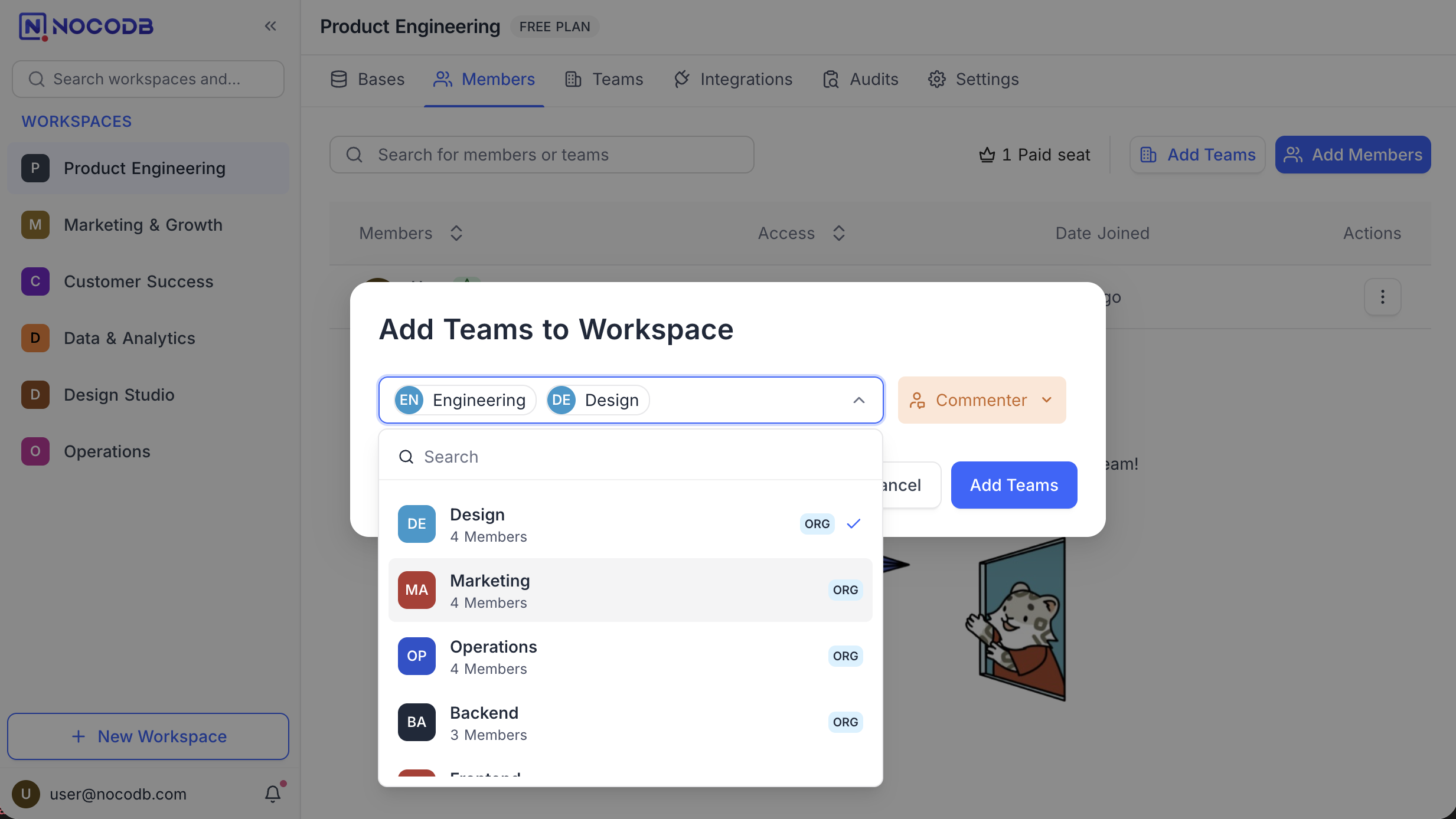 An organization team shown with an ORG badge