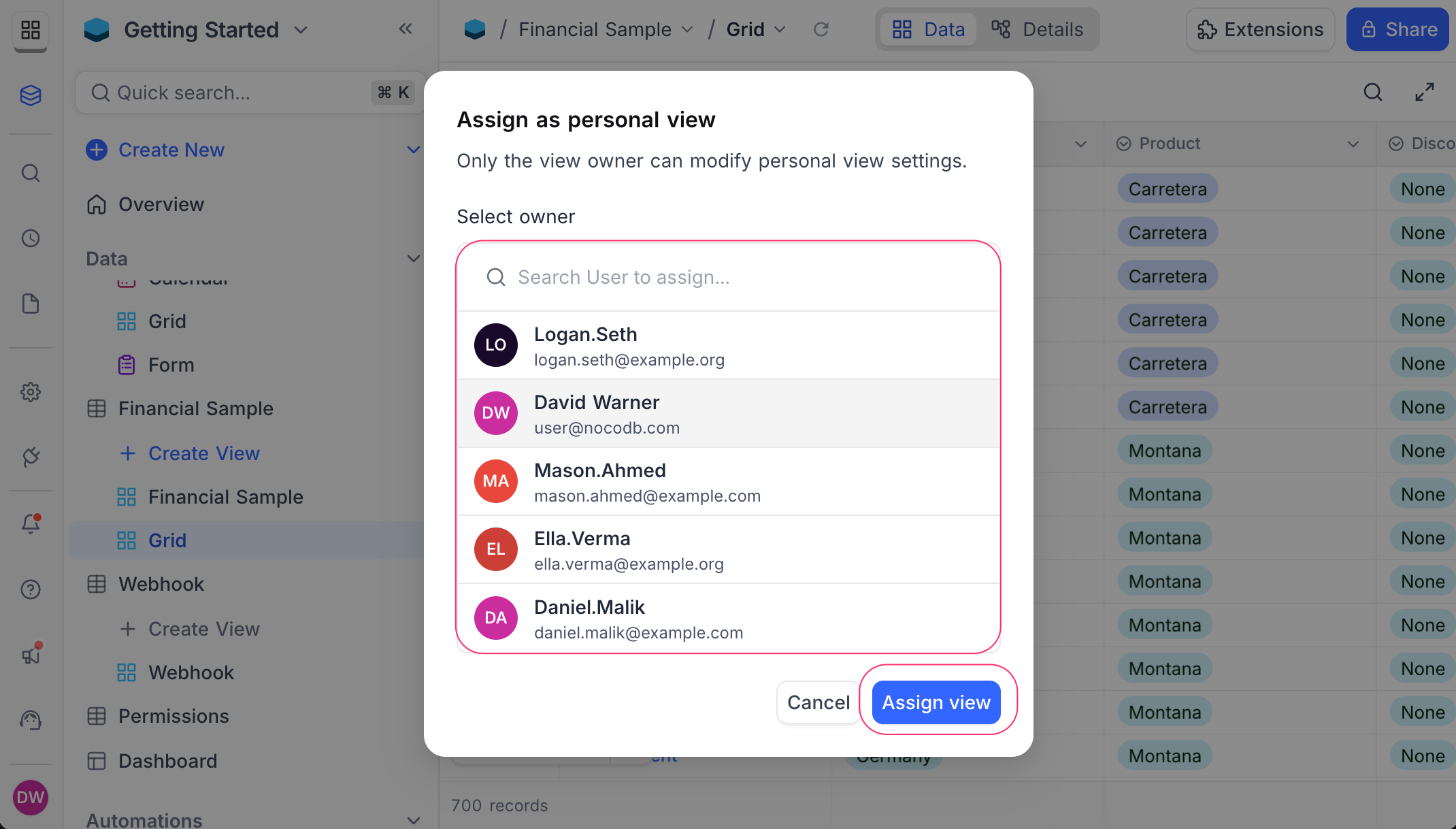 Change personal view owner