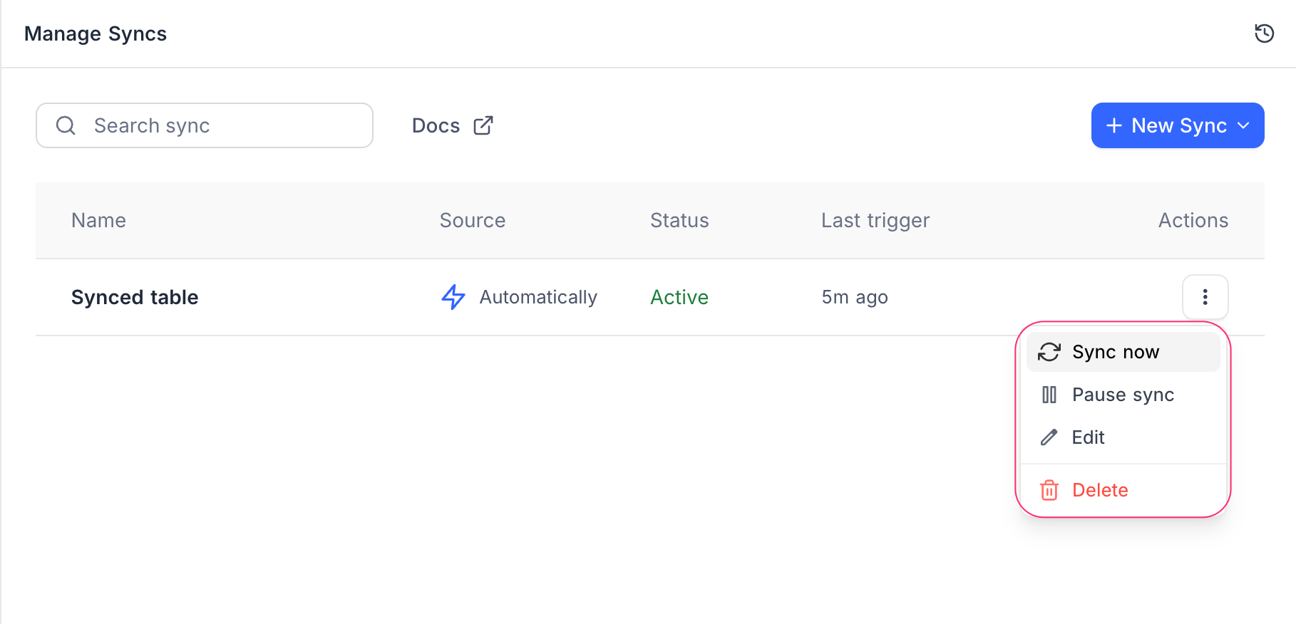 Sync row actions menu
