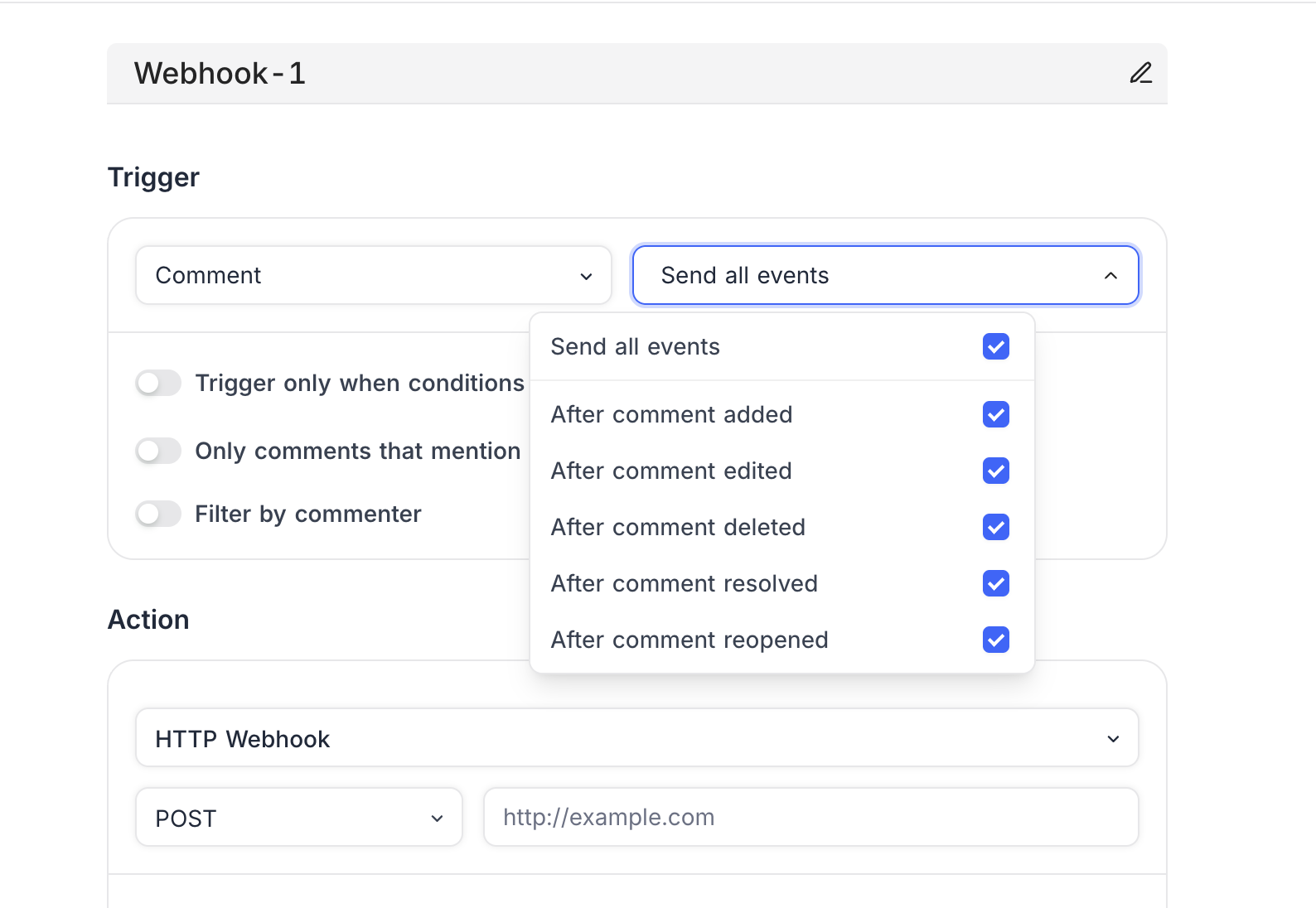 Comment webhook events