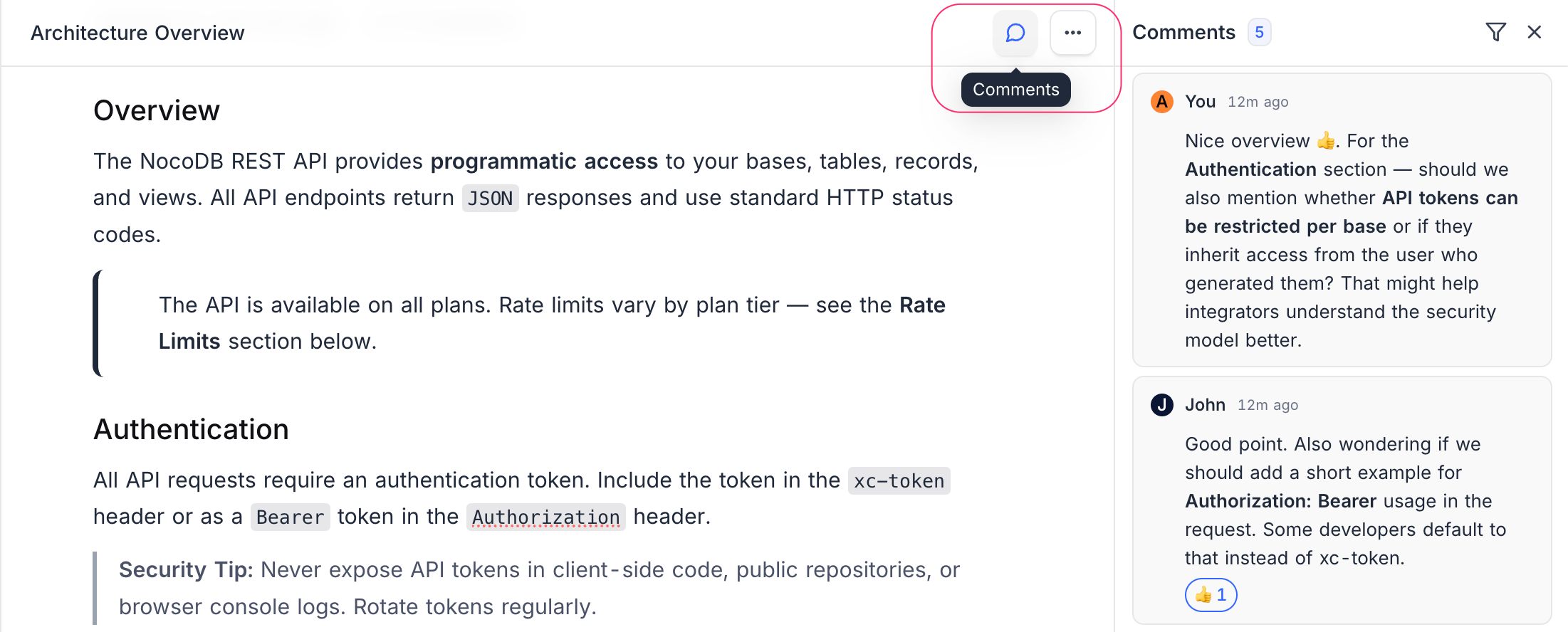 comments menu