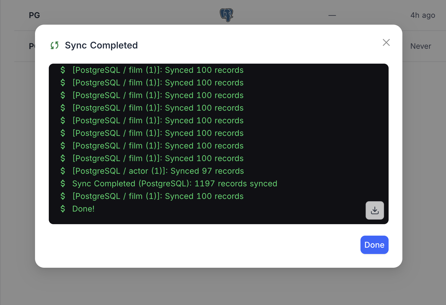 Initial sync progress log