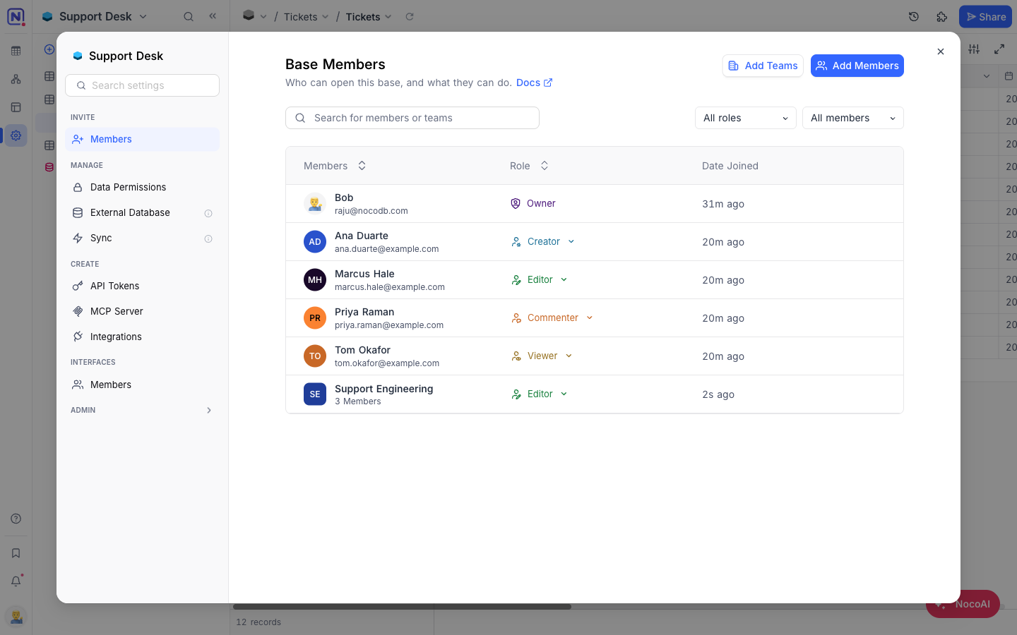 The Base Members pane under Base Settings